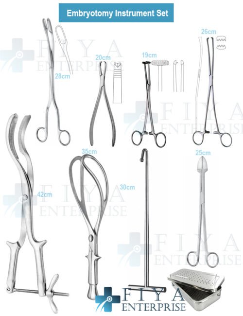 Embryotomy Instrument Set – 8 Piece German Stainless Steel Emergency Obstetric Kit by Fiya Surgical featuring Braun Cranioclast and Naegele Perforator.