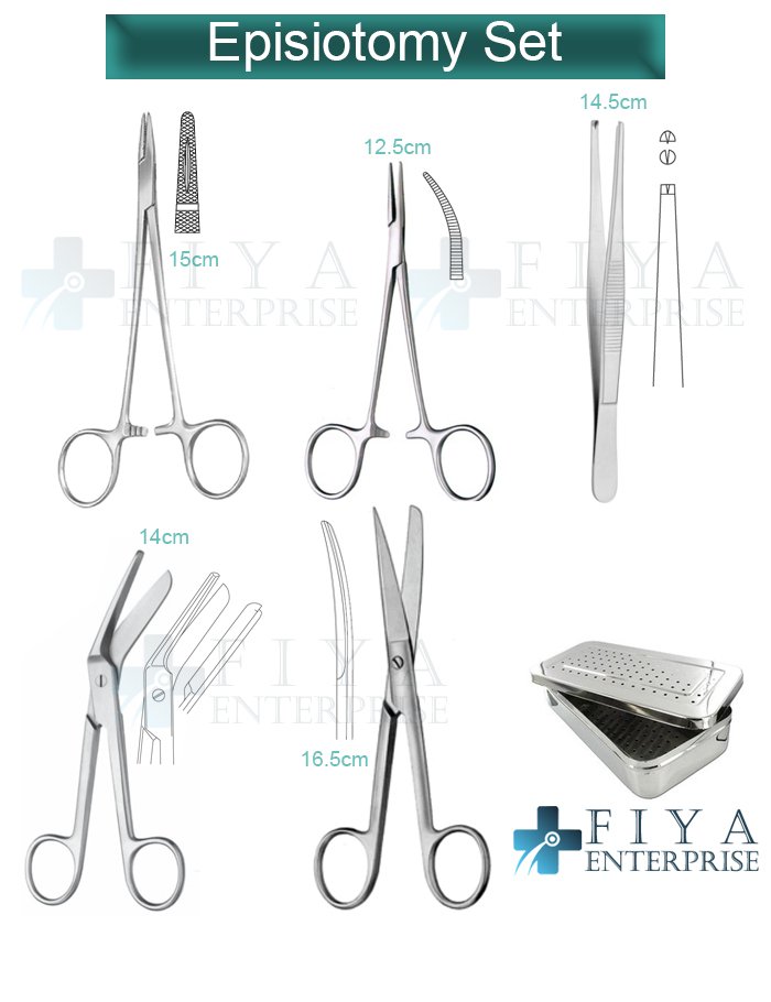 Episiotomy Set – 6 Piece German Stainless Steel Perineal Repair Kit by Fiya Surgical featuring Braun-Stadler Scissors and Crile-Wood Needle Holder.