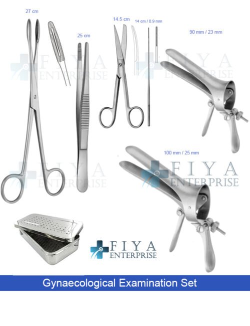 Gynaecological Examination Set – 10 Piece German Stainless Steel Diagnostic Kit by Fiya Surgical including Cusco Specula and Long Dressing Forceps.