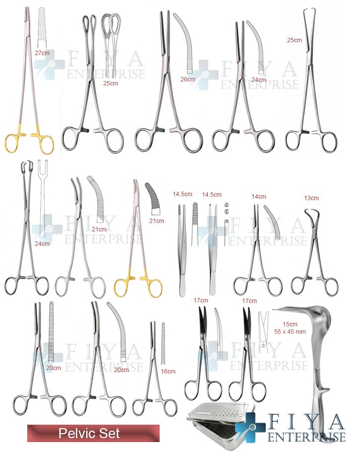 Pelvic Surgical Instrument Set – 74 Piece German Stainless Steel Major Gynae Kit by Fiya Surgical featuring Heaney Forceps and Masson Needle Holders.