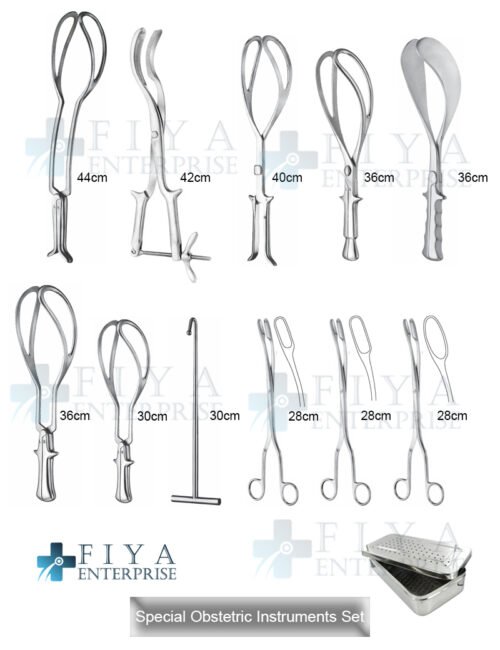 Special Obstetric Instruments – 11 Piece German Stainless Steel Delivery Kit by Fiya Surgical featuring Piper and Simpson Obstetrical Forceps.
