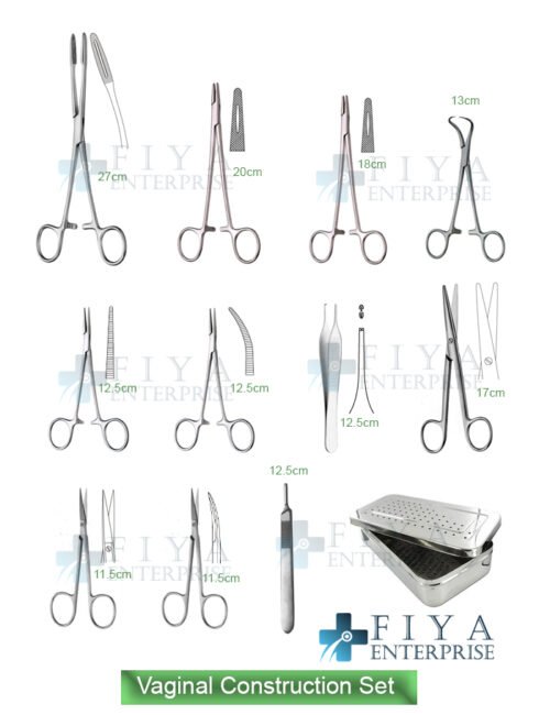 Vaginal Construction Set – 26 Piece German Stainless Steel Skin Graft Kit by Fiya Surgical featuring Iris Scissors and Gross-Maier Forceps.