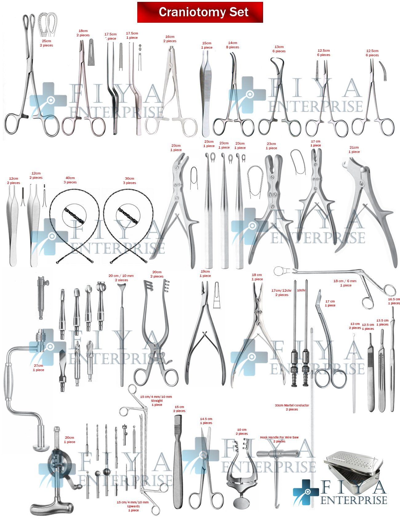Advanced Craniotomy Set Pieces Premium Stainless Steel Fiya Surgical.