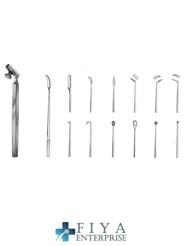 hartmann ear instrument set complete with 1 handle and 13 interchangeable attachments in metal case high quality medical grade stainless steel Fiya Surgical 29.9076