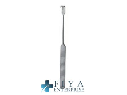 Retractor with Flat Serrated Handle, 4 Prong, Sharp, stainless steel delicate retractors, Fiya Surgical 25.2904